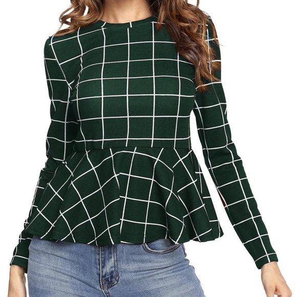 SHEIN Tops - Dark Green Long Sleeve Peplum